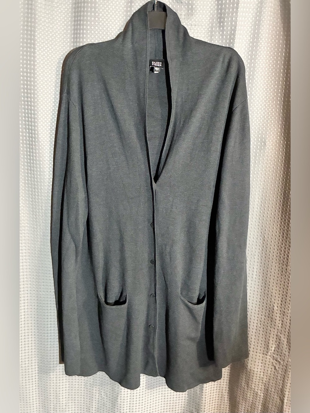 Eileen Fisher Silk Blend Charcoal Cardigan Sweater Blazer Sz L V Neck Button up